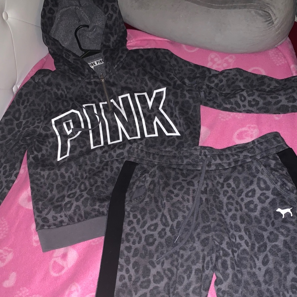 PINK grey leopard print sweatsuit . Worn Once